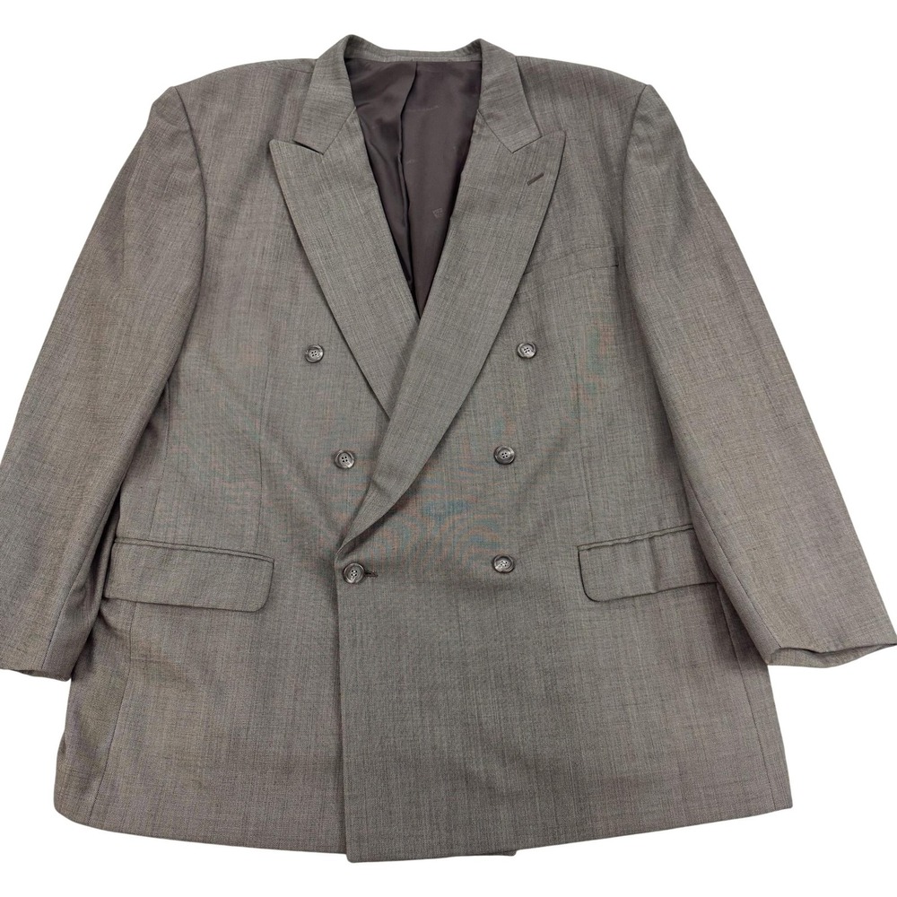 VTG Pierre Balmain Suit Jacket Mens 54 Long Gray Wool Double Breasted Peak Lapel